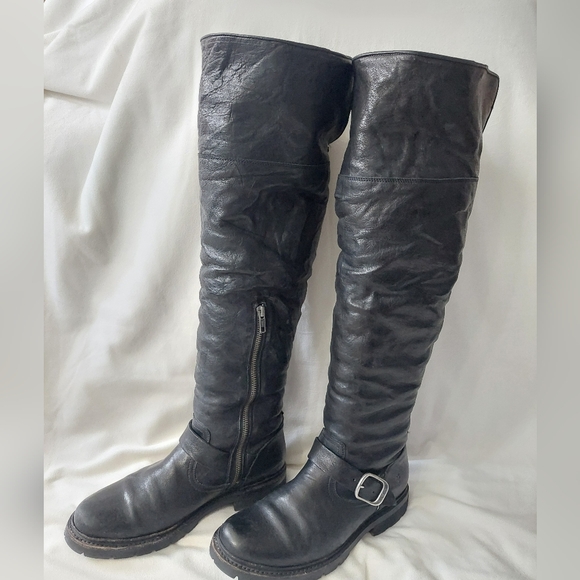 Black Frye Vanessa OTK Leather Boots—Fits Women's Size 8—Shearling Wool Lining - Picture 13 of 16